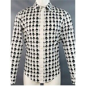 Men's Black & White Spade-Print Button-Down Shirt